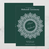 Invitation Émeraude d'argent personnalisable Mehendi Henna In (Devant / Derrière)