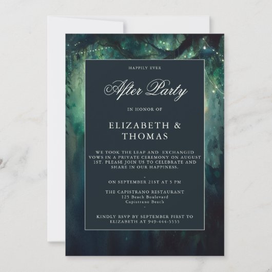 Invitation Émeraude De Forêt Enchantée Après Réception De Fêt (Devant)