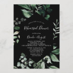 Invitation Émeraude | Dîner de répétition noir<br><div class="desc">Cette invitation à la répétition noire dans la verdure émeraude est parfaite pour une répétition mariage boho. Le design élégant et rustique présente des feuilles d'aquarelle vert foncé moody et des eucalyptus aux tons bohèmes modernes.</div>