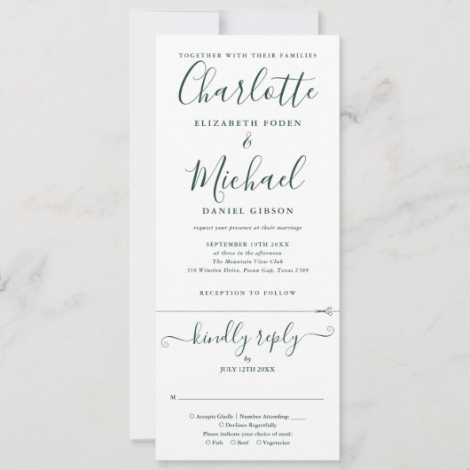 Invitation Émeraude Écran Vert Tout En Un Mariage (Devant)