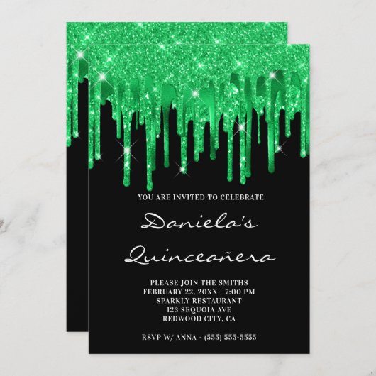 Invitation Émeraude Green Parties scintillant à huile Déclen (Devant / Derrière)