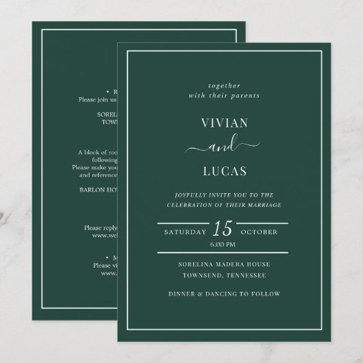 Invitation Émeraude moderne vert Forme Mariage minimal (Devant / Derrière)