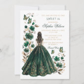 Invitation Emeraude Or Fleur Papillon Princesse Douce 16 (Devant)