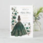 Invitation Emeraude Or Fleur Papillon Princesse Douce 16 (Debout devant)