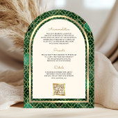 Invitation Émeraude Or Marocain Code QR Mariage Arch Sikh