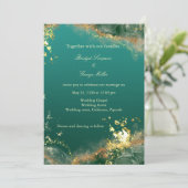 Invitation émeraude or vert bijou mariage (Debout devant)