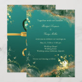 Invitation émeraude or vert bijou mariage (Devant / Derrière)