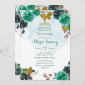 Invitation Émeraude Papillon vert Charra Mis Quince (Devant / Derrière)