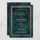Invitation Émeraude Rose Gold Sprinted Confetti Graduation (Devant / Derrière)