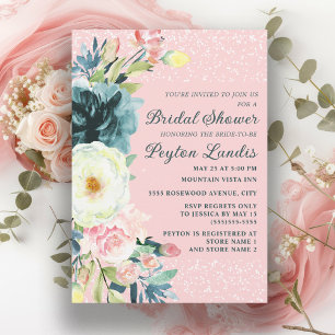 Invitation Emeraude rose verte Crème Florale Mariage