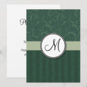 Invitation Émeraude Turquoise florale & Stripes avec Monogram (Devant / Derrière)