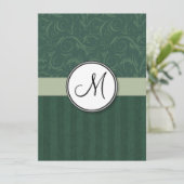 Invitation Émeraude Turquoise florale & Stripes avec Monogram (Debout devant)