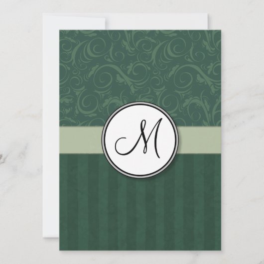 Invitation Émeraude Turquoise florale & Stripes avec Monogram (Devant)