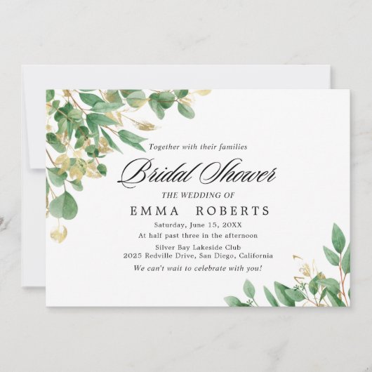 Invitation Emeraude Verdure | Fête de Mariage Horizontale  (Devant)