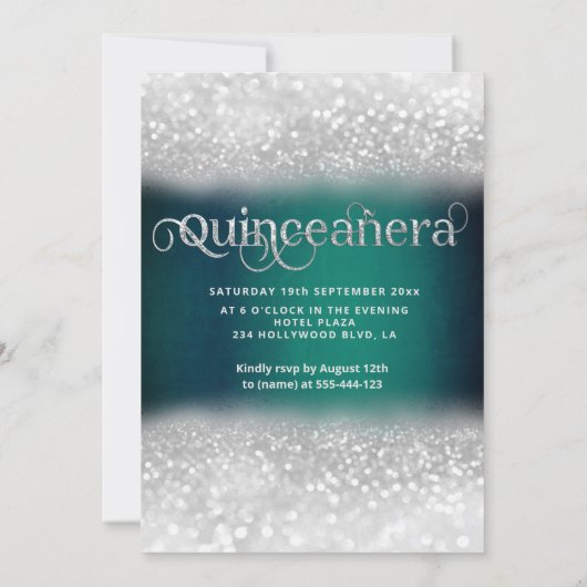 Invitation Émeraude Vert argent parties scintillant robe papi (Dos)