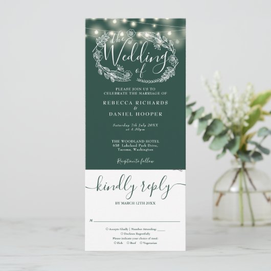 Invitation Émeraude Vert Chaîne Éclairage Tout En Un Mariage (Debout devant)