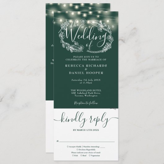 Invitation Émeraude Vert Chaîne Éclairage Tout En Un Mariage (Devant / Derrière)