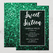 Invitation Émeraude vert émeraude Sweet 16 élégant script (Devant / Derrière)