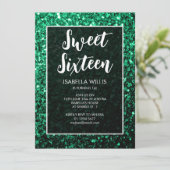 Invitation Émeraude vert émeraude Sweet 16 élégant script (Debout devant)