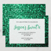 Invitation Émeraude vert émeraude Sweet 16 élégant script (Devant / Derrière)