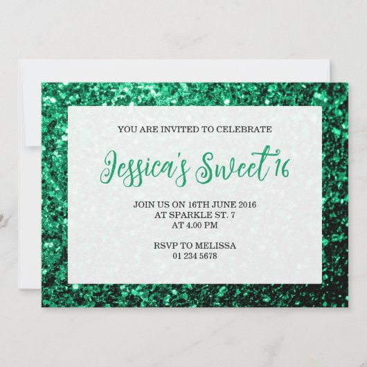 Invitation Émeraude vert émeraude Sweet 16 élégant script (Devant)