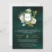 Invitation Émeraude Vert Floral Code QR Photo Armoiries Maria (Devant)