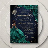 Invitation Émeraude Vert Floral Robe Quinceañera