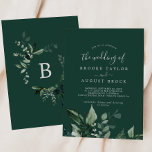 Invitation Émeraude | Vert Le Mariage De<br><div class="desc">Ce faire-part de mariage vert émeraude est parfait pour un mariage boho. Le design élégant et rustique présente des feuilles d'aquarelle vert foncé moody et des eucalyptus aux tons bohèmes modernes.</div>