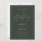 Invitation Émeraude Vert Mariage Or Script moderne (Devant)