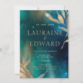 Invitation Émeraude vert nébuleuse galaxie nuit ciel doré feu (Devant)