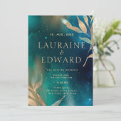 Invitation Émeraude vert nébuleuse galaxie nuit ciel doré feu (Debout devant)