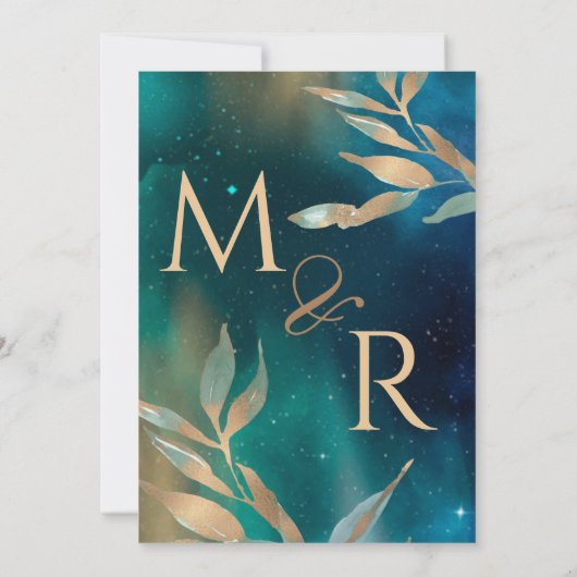 Invitation Émeraude vert nébuleuse galaxie nuit ciel doré feu (Dos)