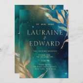 Invitation Émeraude vert nébuleuse galaxie nuit ciel doré feu (Devant / Derrière)