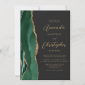 Invitation Émeraude Vert or chic Agate Script Mariage foncé (Devant)