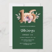 Invitation Émeraude vert rose or pêche floral Sweet 16 (Devant)