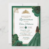 Invitation Émeraude Vert Roses en Or Blanc Quinceanera Royale (Devant)
