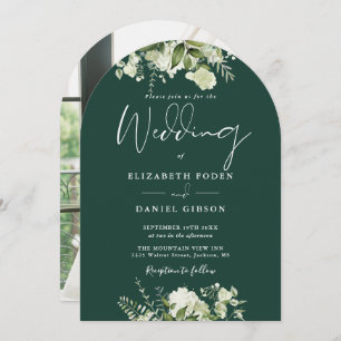 Invitation Émeraude Vert verdure Floral Photo Mariage Arc