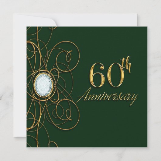 Invitation Emeraude verte et diamant or 60 60e anniversaire (Dos)