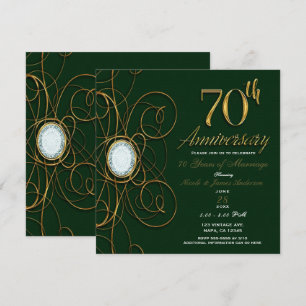 Invitation Émeraude verte et diamant or 70 70e anniversaire