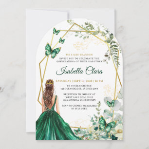 Invitation Emeraude verte et or floral princesse Quinceanera