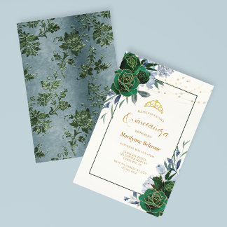 Invitation Émeraude Verte Florale Quinceañera