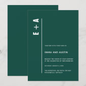Invitation Émeraude verte moderne Initiales Mariage (Devant / Derrière)