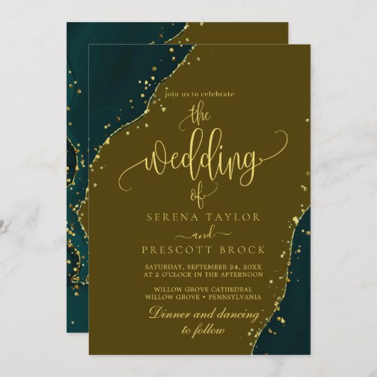 Invitation Émeraude verte tout en un Mariage (Devant / Derrière)