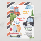 Invitation Emergency Vehicles Any Age Birthday (Devant / Derrière)