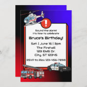 Invitation Emergency Vehicles Birthday (Devant / Derrière)