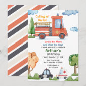 Invitation Emergency Vehicles Firetruck Birthday (Devant / Derrière)
