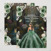 Invitation Emerlad Green Princess Castle Forest Mis Quince (Devant / Derrière)