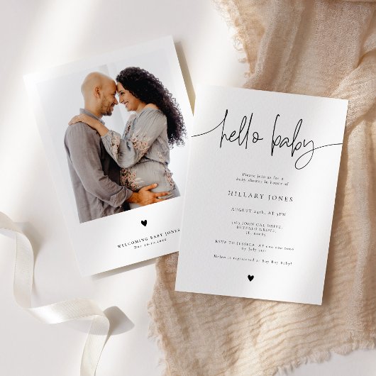 Invitation EMERY | Elégant Baby shower de calligraphie Bonjou