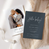 Invitation EMERY | Elégant Baby shower Hello Slate Blue