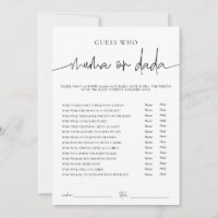 EMERY Whimsi Mama ou Dada Baby shower Game Card